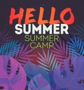 Hello Summer Holiday and Summer Camp poster. Traveling template poster ,vector illustration. Holiday party poster with Royalty Free Stock Photo