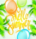 Hello Summer Holiday and Summer Camp poster. Traveling template summer poster , vector illustration. Summer party poster Royalty Free Stock Photo