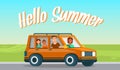 Hello Summer Horizontal Banner Happy Family Travel Royalty Free Stock Photo