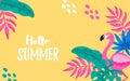 Hello Summer horizontal tropical background. Vector illustration with hand drawn elements Royalty Free Stock Photo