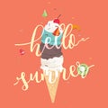 Hello Summer Icecream cone colorful background.