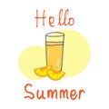 Celebrating Summer Holidays: Hand-Drawn Vector of Orange Juice and Fruit for Sunny Days Royalty Free Stock Photo