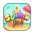 Hello Summer icon cartoon stylized vector illustration sand castle Royalty Free Stock Photo