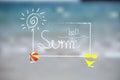 Hello Summer illustration background. vector design logo on label typography. Royalty Free Stock Photo