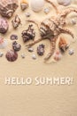 Hello summer inscription on light sand