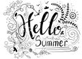 Hello summer. Inspirational quote. Hand drawn illustration with hand lettering on chalkboard. Vector illustration Royalty Free Stock Photo