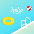 Hello summer isometric pool float Beach ball vector Royalty Free Stock Photo