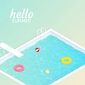 Hello summer isometric pool float Beach ball vector Royalty Free Stock Photo