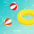Hello summer isometric pool float Beach ball vector Royalty Free Stock Photo