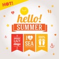 Hello summer labels set with symbols for poster, flags, t-shirts and others Royalty Free Stock Photo