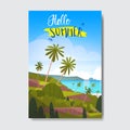 Hello summer landscape palm tree beach badge Design Label. Season Holidays lettering for logo,Templates, invitation