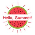 Hello summer lettering banner. Doodle watermelon slices. Square format