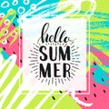 Hello summer. Lettering on Hand drawn Abstract background Royalty Free Stock Photo