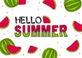 Hello summer lettering with hand-drawn watermellon