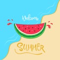 Hello summer lettering with watermelon. flat design