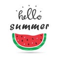 Hello summer lettering with watermelon. flat design