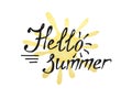 Hello summer - lettering with yellow sun, hand drawn isolated on white background Royalty Free Stock Photo