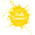 Hello summer lettering on yellow watercolor blob