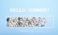 Hello Summer Loading, Progress Bar, Sea Pebbles over Light Blue Background