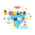 Hello Summer Memphis Style Illustration