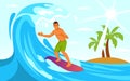 Hello summer men surfing on the sea