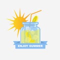 Hello summer Orange cocktail in glass logo design Royalty Free Stock Photo