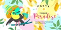 Hello summer. Party tropical Paradise. Vector illustration, invitation to a party with a cute Toucan bird. Royalty Free Stock Photo