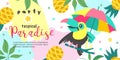 Hello summer. Party tropical Paradise. Vector illustration, invitation to a party with a cute Toucan bird. Royalty Free Stock Photo