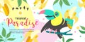 Hello summer. Party tropical Paradise. Vector illustration, invitation to a party with a cute Toucan bird. Royalty Free Stock Photo