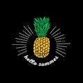 Hello summer. Pineapple hand drawn.