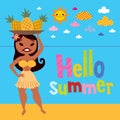 Hello summer pineapple hula girl on the beach Royalty Free Stock Photo