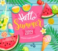 Hello summer 2019 pink card or banner.