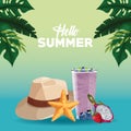 Hello summer poster card cartoons