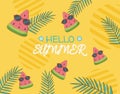 Hello summer poster with watermelon characters Royalty Free Stock Photo