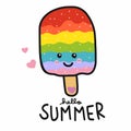 Hello Summer Rainbow ice-cream smile face cartoon vector illustration doodle style Royalty Free Stock Photo