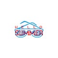 Hello summer. Retro sign, badge, banner template. Illustration Sunglasses of the emblem of summer. It is good for