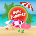 Hello Summer Season Background and Objects Design with Flamingo