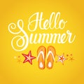 Hello Summer Season Text Banner Abstract Yellow Background Royalty Free Stock Photo