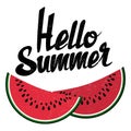 Hello summer sign and bright watermelon isolated on white background