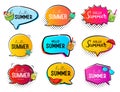 Hello summer speech banner template. Holiday sticker tag set