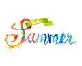 Hello summer. Splash paint hand written letters