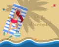 Top View of Young Woman in Red Bikini on Beach