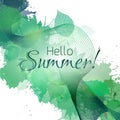 Hello summer. Summer greeting card with green leaves Royalty Free Stock Photo