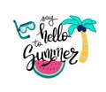 Hello Summer. Summer quote. Handwritten for holiday greeting cards. Hand drawn illustration. Handwritten lettering. Hand