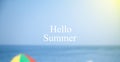 Hello summer text background, beach and sea