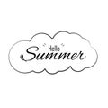 Hello summer text in cloud. Season and Holiday concept. White isolated background. Minimalist and simple theme. Vector illustratio Royalty Free Stock Photo