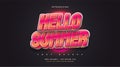 Hello Summer Text in Colorful Retro Style with Embossed and Glitter Effect. Editable Text Style Effect