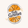 Hello Summer text with hand drawing orange Royalty Free Stock Photo