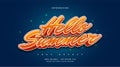 Hello Summer Text in Orange Gradient with 3d Embossed Effect. Editable Text Style Effect