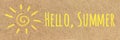 Hello Summer Text Sun Sign Drawn On Sand. Creative Top View Copy Space Banner